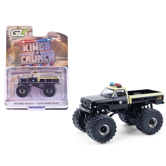 1983 Dodge Ram W350 Monster Truck Black with Cream Top and Stripes 1/64 Scale Diecast Model Cars by Greenlight