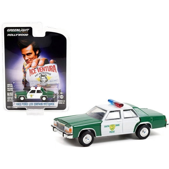 1983 Ford LTD Crown Victoria Green and White "Miami-Dade Police Department" "Ace Ventura: Pet Detective" (1994) Movie "Hollywood Series" Release 33 1/64 Diecast Model Car by Greenlight
