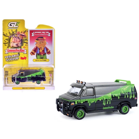 1983 GMC Vandura Van Gray Metallic and Black with Green Slime Graphics "Petey Da Fool" "Garbage Pail Kids" Series 8 1/64 Diecast Model Car by Greenlight