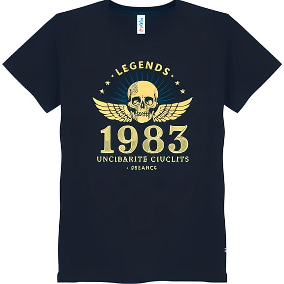 1983 Legends with Wings Graphic T-Shirt Gold Print on Blue