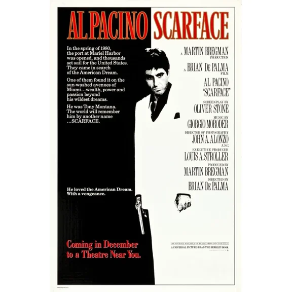 1983 Scarface Movie Poster Tony Montana Al Pacino Michelle Pfeiffer UNFRAMED PAPER POSTER