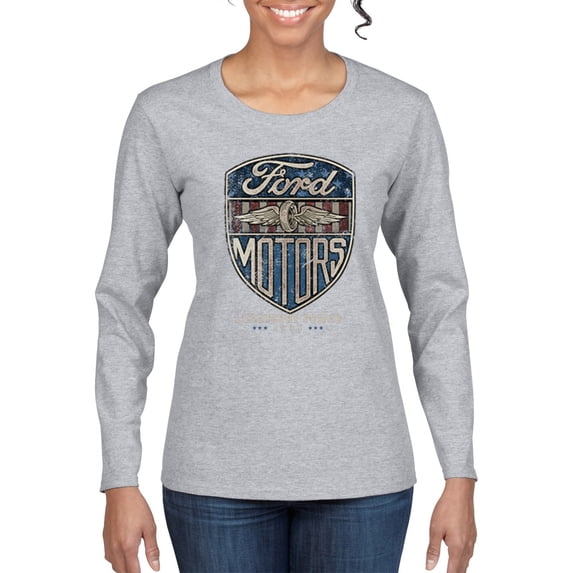 1983 Vintage Distressed Ford Motors Legendary Power Cars and Trucks Womens Graphic Long Sleeve T-Shirt, Heather Grey, X-Large