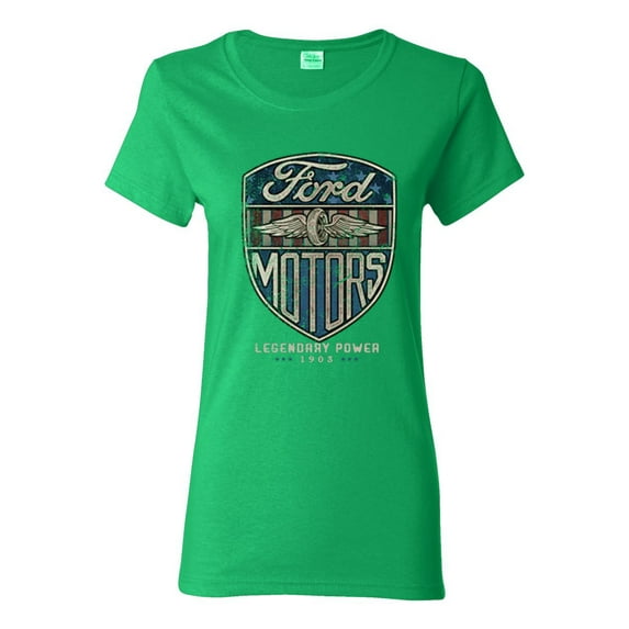 1983 Vintage Distressed Ford Motors Legendary Power Cars and Trucks Womens Graphic T-Shirt, Kelly, X-Large