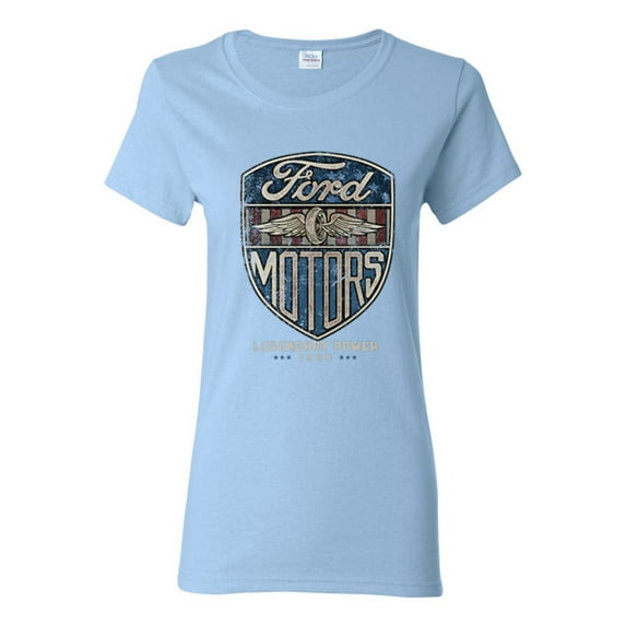 1983 Vintage Distressed Ford Motors Legendary Power Cars and Trucks Womens Graphic T-Shirt, Light Blue, X-Large