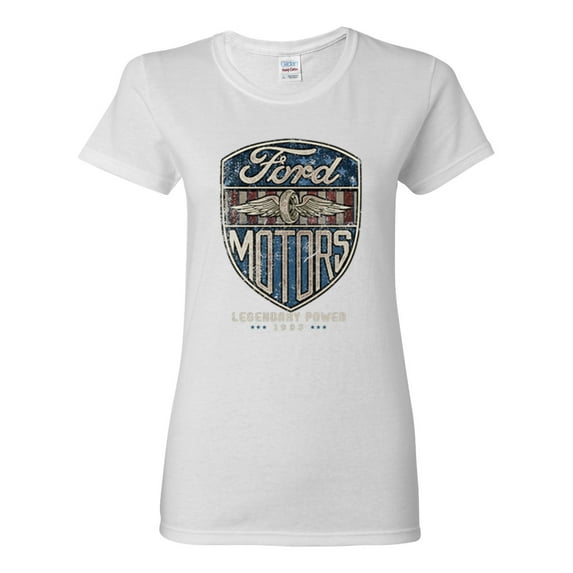 1983 Vintage Distressed Ford Motors Legendary Power Cars and Trucks Womens Graphic T-Shirt, White, X-Large