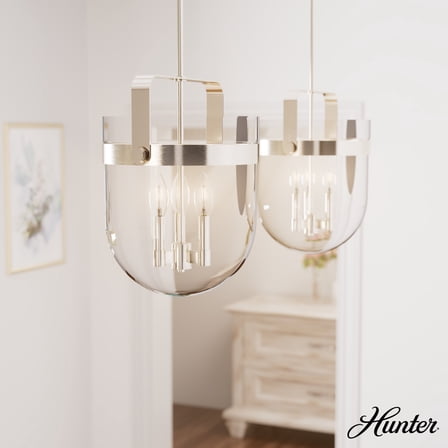 Hunter - Karloff 3-light Brushed Nickel, Medium Size Pendant Light, Dimmable, Casual Style, Urn Shaped, for Bedrooms, Dining, Living Rooms - 19830