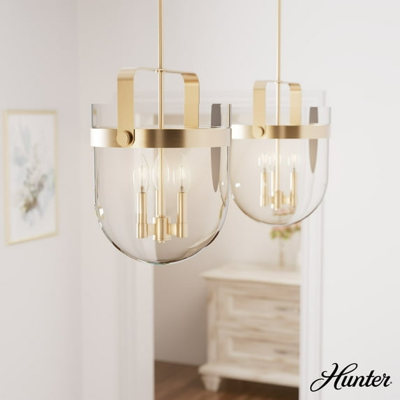Hunter - Karloff 3-light Alturas Gold, Medium Size Pendant Light, Dimmable, Casual Style, Urn Shaped, for Bedrooms, Dining, Living Rooms - 19831
