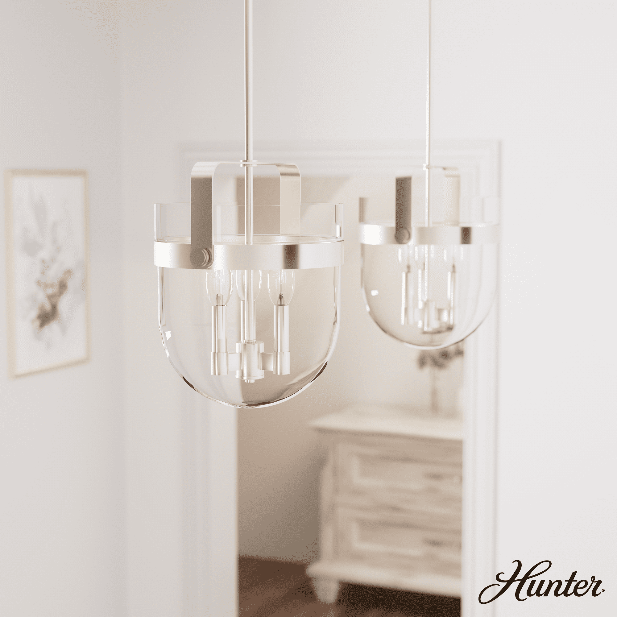 Karloff 14" Brushed Nickel 3-Light Glass Pendant