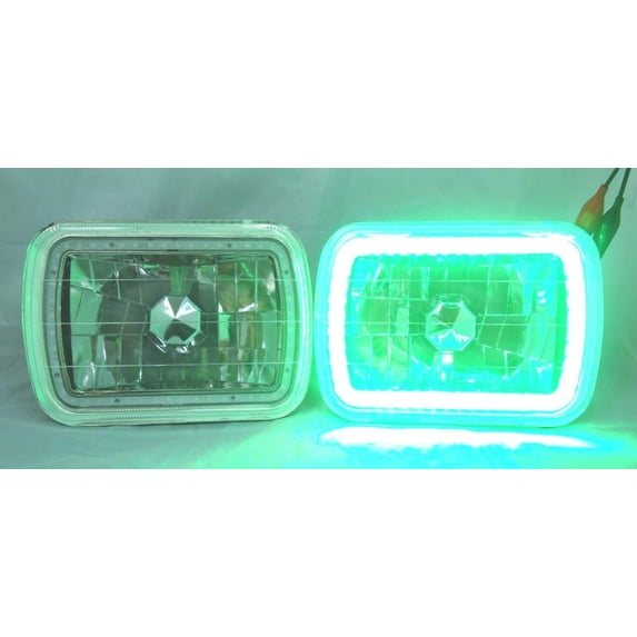 1984, 1985, 1986 Nissan 300ZX 7X6 H6014/6052/6054 Chrome Crystal SMD Ring Halo Green Headlight Conversion