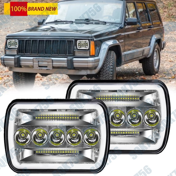 1984-2001 for Jeep Cherokee XJ Brightest 2PC Halo 5x7 7x6 LED Headlight DRL&Turn