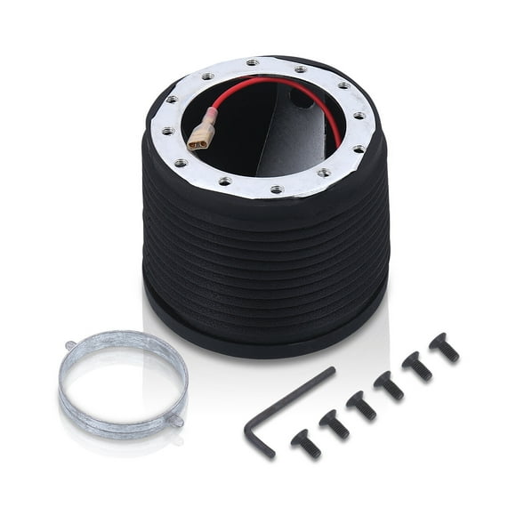 For 1984-2004 Ford Mustang Non-GT 6-Hole Bolt Aftermarket Steering Wheel Adapter Hub Unit Removable Release Connector Kit (Black/Silver) - 88 90 92 94 95 96 98 00 04