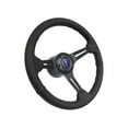 thumbnail image 1 of 1984-2004 Mustang; VSW 6 Bolt Genuine Leather Steering Wheel Black Kit, Blue Pony Emblem, 1 of 7