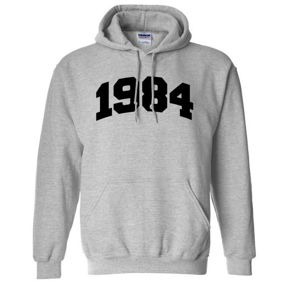 1984 College Style Hoodie Sweatshirt Unisex 5X-Large Grey