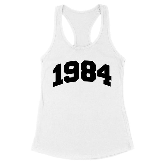 1984 College Style Tank Top Fitted Racerback Women's Large White
