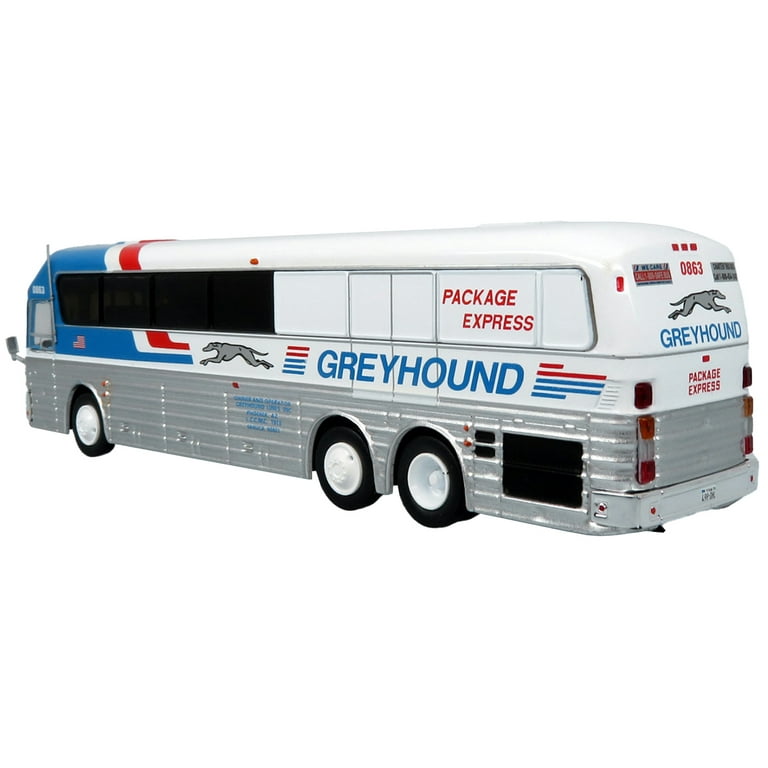 1984 Eagle Model 10 Motorcoach Bus Greyhound Package Express Vintage Diecast Model in White and Blue Only 504 Worldwide 1 87 HO Scale by Iconic Replicas Walmart