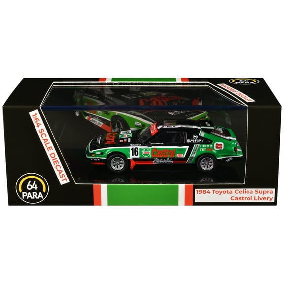 1984 Toyota Celica Supra #16 "Castrol Livery" Black and Green with Graphics 1/64 Diecast Model Car by Paragon Models