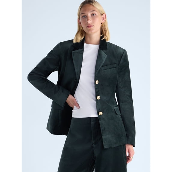 Free Assembly Women's and Women's Plus High Break Velvet Blazer, Sizes XS-4X