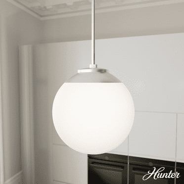 Hunter - Hepburn 1-light Brushed Nickel, Medium Size Pendant Light, Dimmable, Mid Century Modern Style, Globe Shaped, for Bedrooms, Kitchens, Dining, Living Rooms - 19848