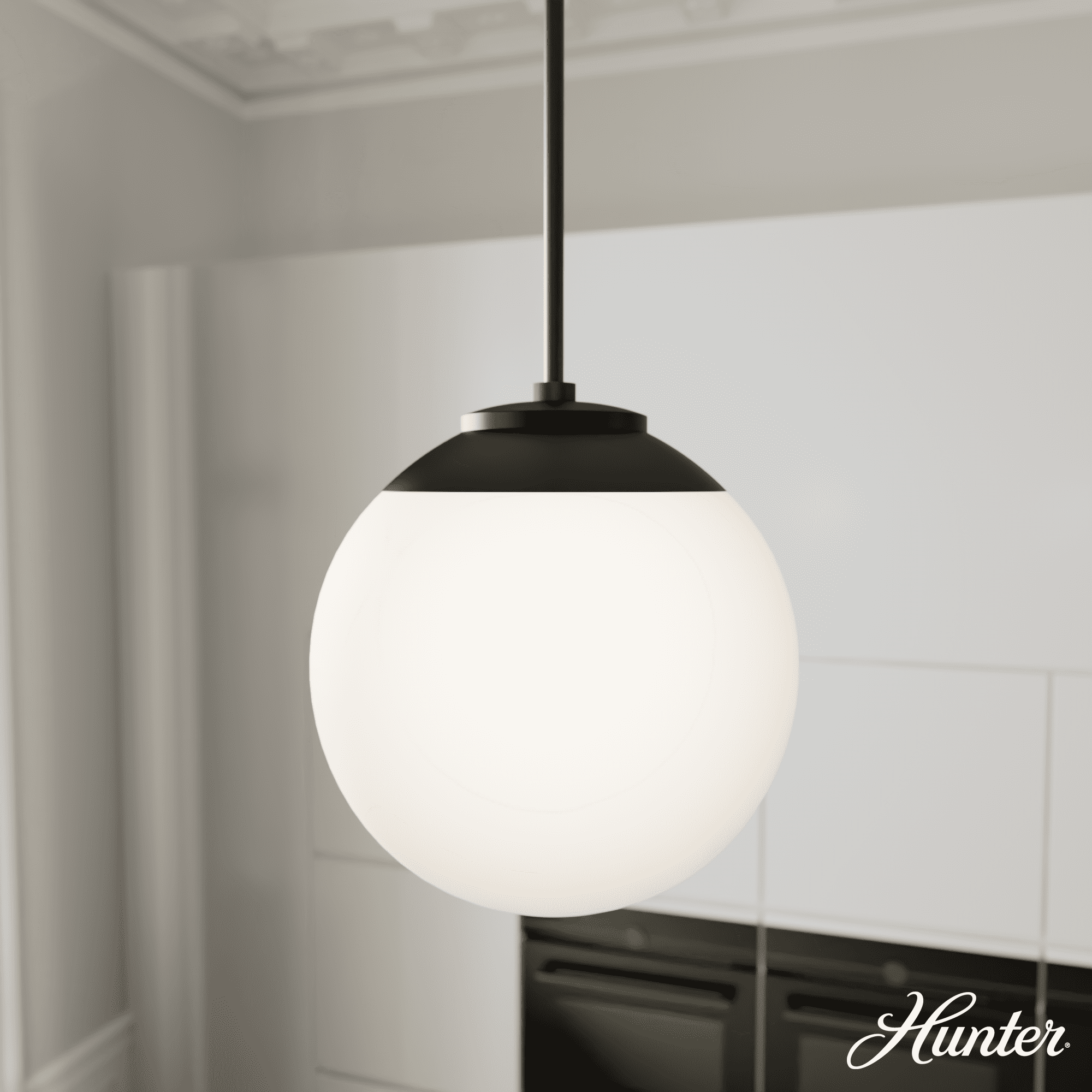 Matte Black and White Glass Globe Pendant Light