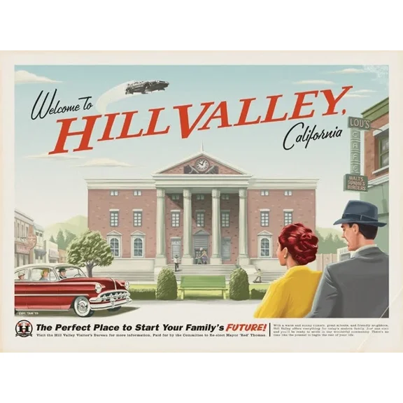 1985 Back To The Future Welcome To Hill Valley Poster Print Marty Mcfly UNFRAMED PAPER POSTER