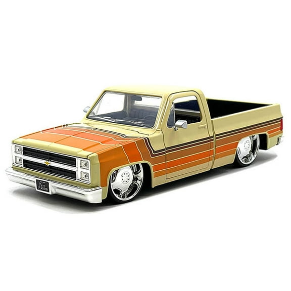 1985 Chevrolet C-10 Pickup Truck in Beige with Stripes and Lowenhart Wheels  Exclusive 'Just Trucks' Series 1/24 Diecast Model by Jada
