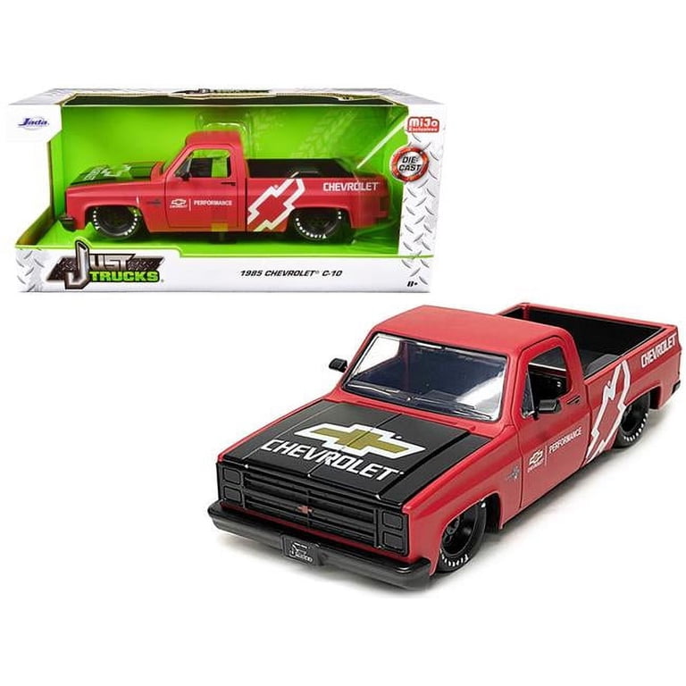 Jada 1985 Chevrolet C10 Truck, Matt Red w/Black Hood, Diecast