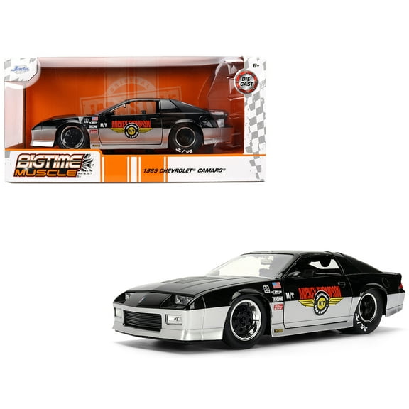 1985 Chevrolet Camaro Z28 "Mickey Thompson" Black and Silver Metallic "Bigtime Muscle" Series 1/24 Die Cast Model Car by Jada