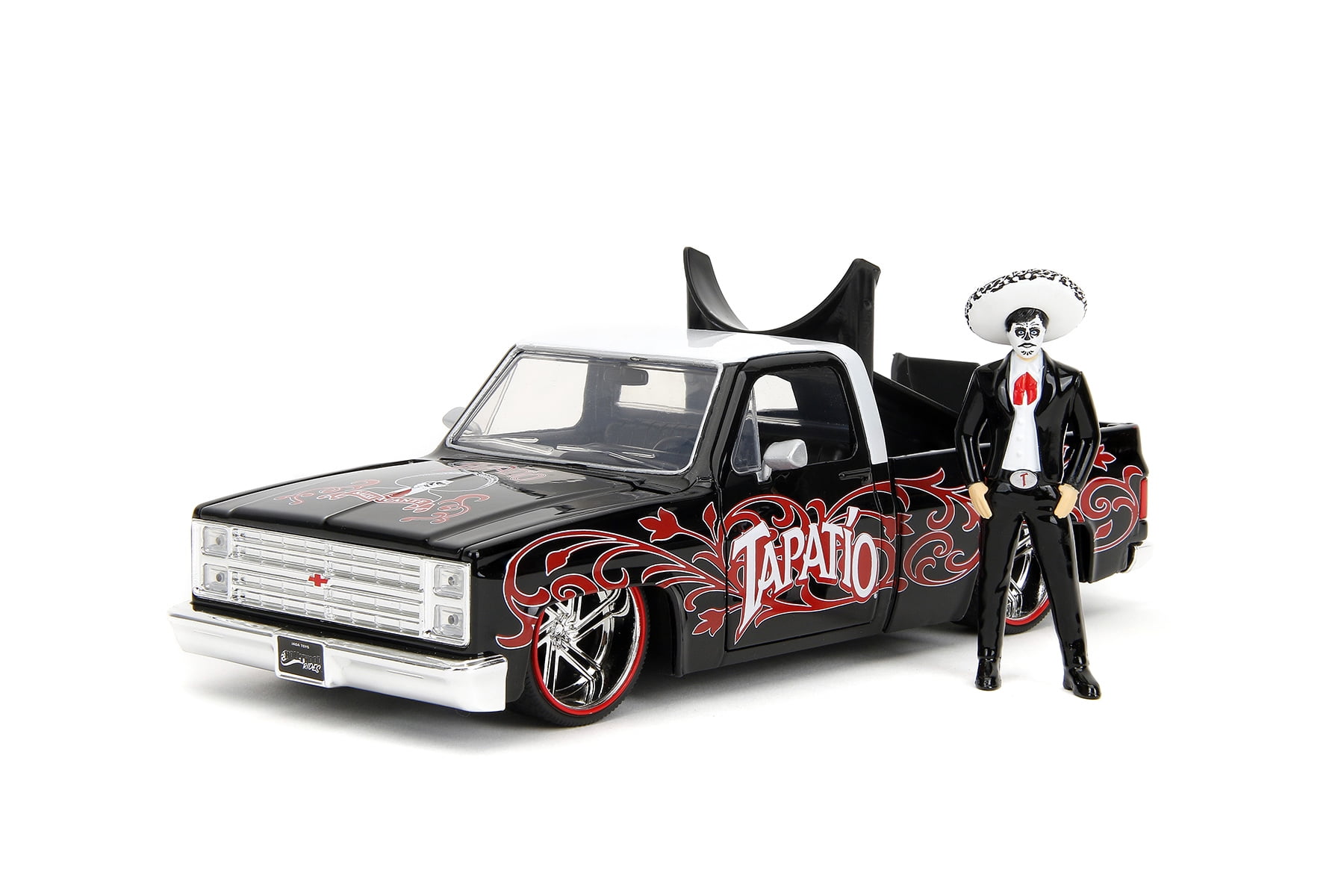 Black and Red Die-Cast 1985 Chevy C10 Truck with Figure