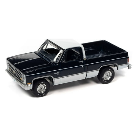 1985 Chevy Silverado Pickup Truck, Dark Blue - Auto World AWSP087/24A - 1/64 scale Diecast Model Toy Car