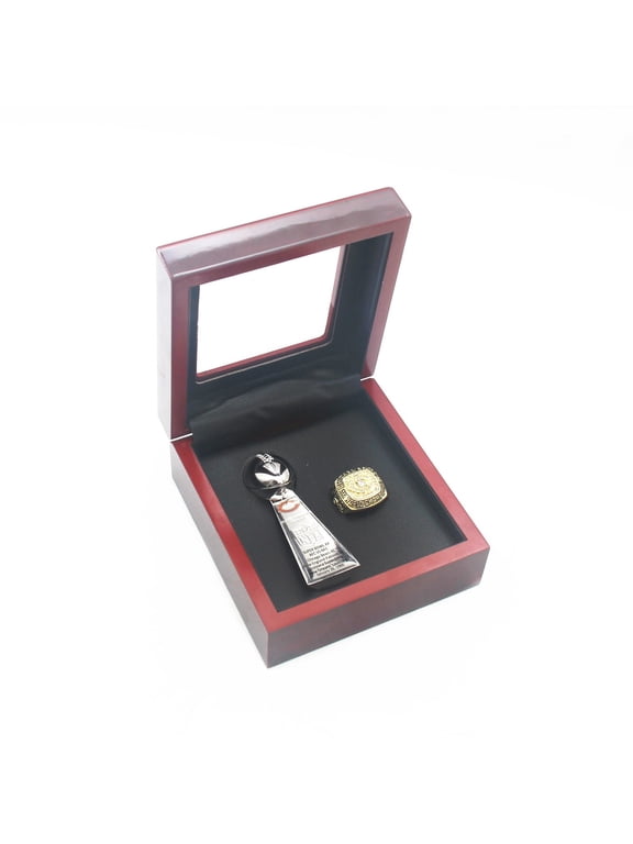 1985 Chicago Football World Champions Trophy (Metal Material) and Bears Championship Replica Ring with Wooden Box Size 11