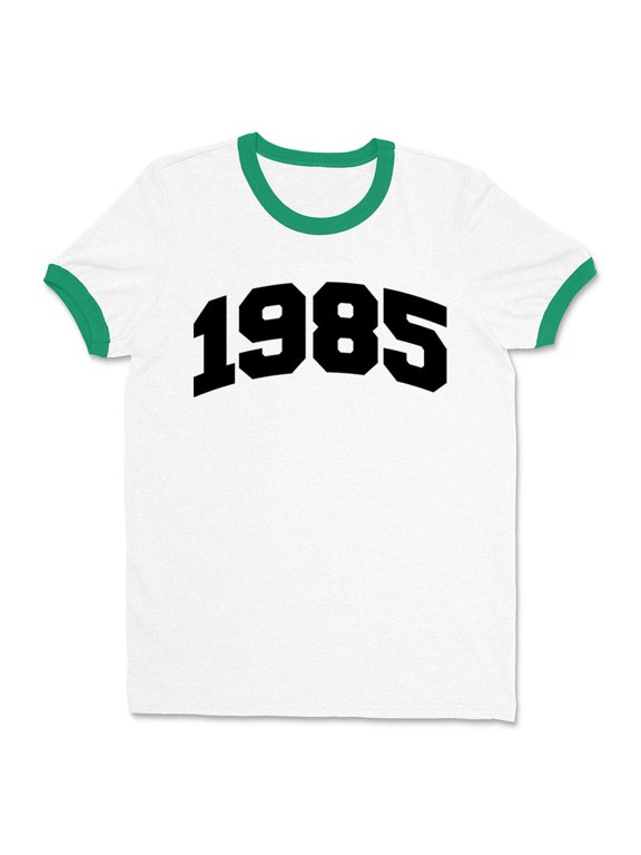 1985 College Style Ringer Tee Shirt Unisex Large White/Kelly Green