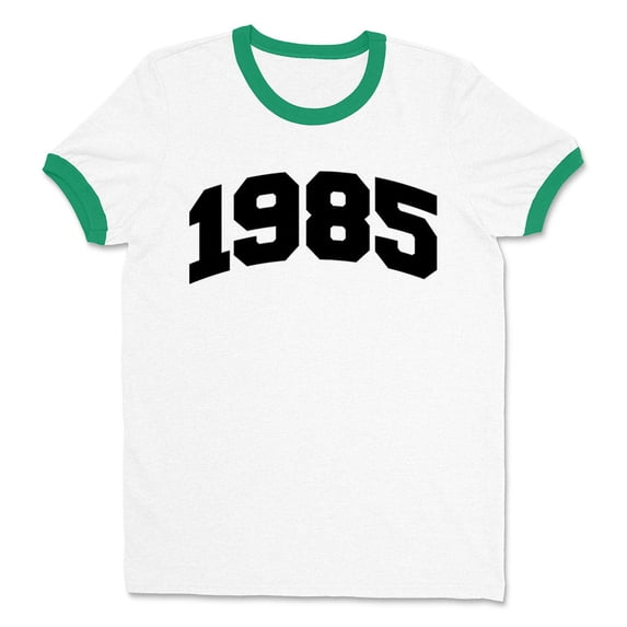 1985 College Style Ringer Tee Shirt Unisex X-Large White/Kelly Green