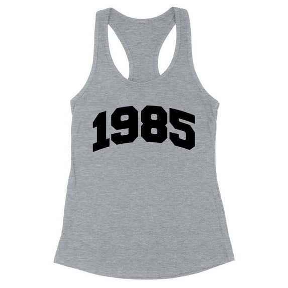 1985 College Style Tank Top Fitted Racerback Women's Small Heather Grey