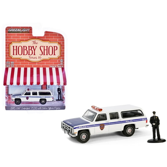1985 GMC Suburban 2500 "NYC Transit Police Department" White with Blue Stripes and Figure 1/64 Diecast Model Car by Greenlight