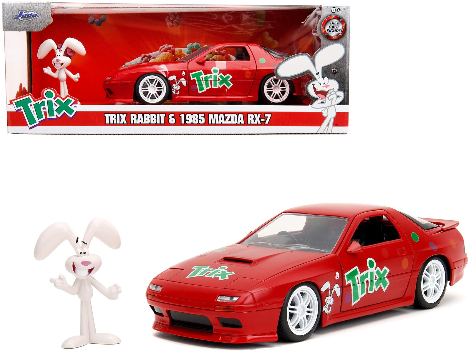 1985 Mazda RX-7 RHD Red w/Graphics and Trix Rabbit Figure
