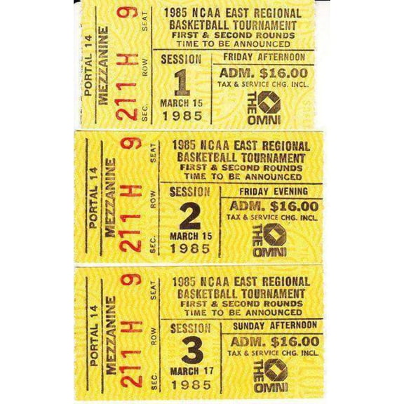 1985 NCAA Tournament East Regional Atlanta 1st 2nd Round ticket stubs Georgia Tech