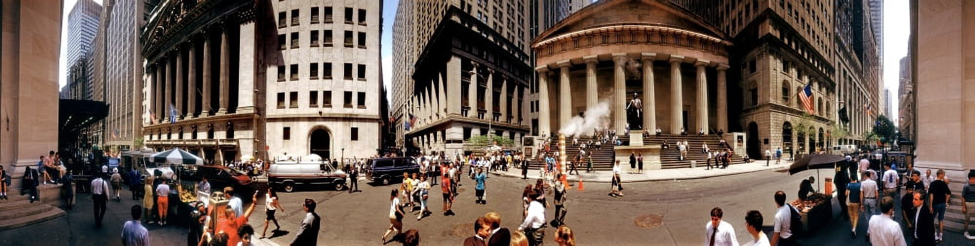 1985 New York Stock Exchange People on Wall St 360Ôø? exterior Manhattan New York City NY USA Canvas Art - Panoramic Images (27 x 9)