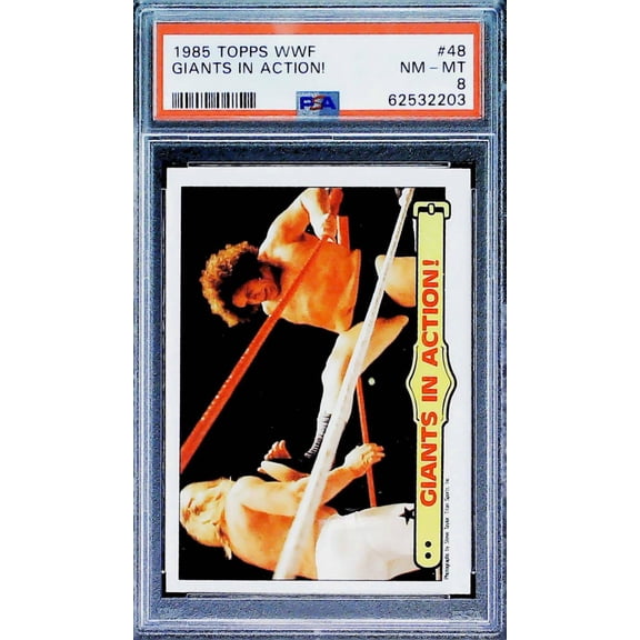 1985 Topps WWF Andre the Giant vs Big John Studd "Giants In Action!" #48 PSA 8 NM-MT Trading Card (serial number may vary)