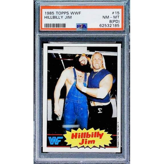 1985 Topps WWF Hillbilly Jim (feat. Hulk Hogan) #15 PSA 8(PD) NM-MT Trading Card