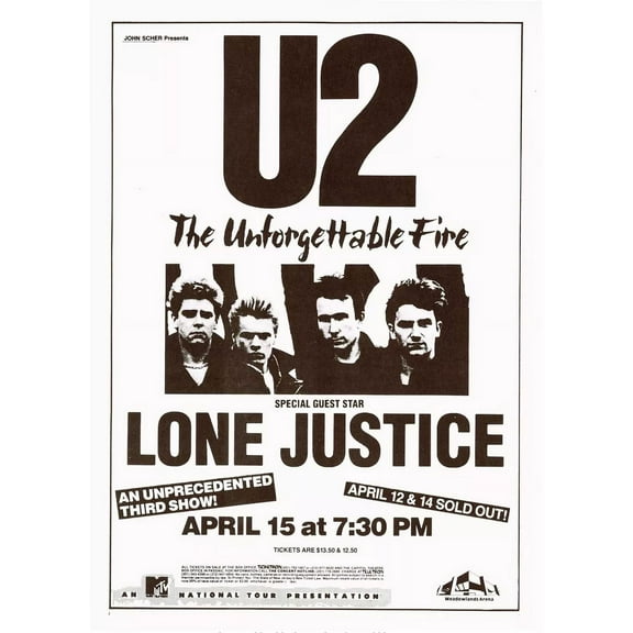 1985 U2 CONCERT POSTER WALL ART PRINT LONE JUSTICE ES 11 x 17 Inch Poster