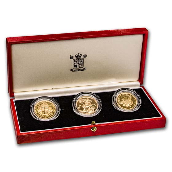 1986-89-91 Great Britain 3-Coin Gold Double Sovereign Proof Set