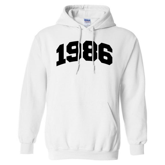 1986 College Style Hoodie Sweatshirt Unisex 3X-Large White