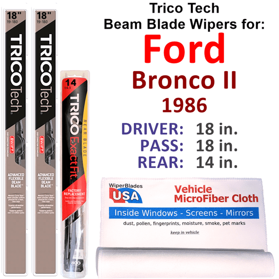 1986 Ford Bronco II Beam Blade Wipers (Set of 3) w/Rear Wiper