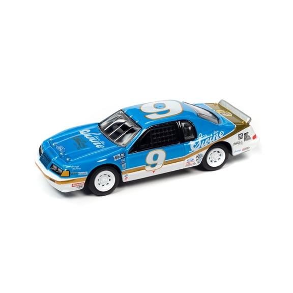 1986 Ford Thunderbird Stock Car, Bright Blue W/White, Johnny Lightning JLSF024/48B - 1/64 Scale Car