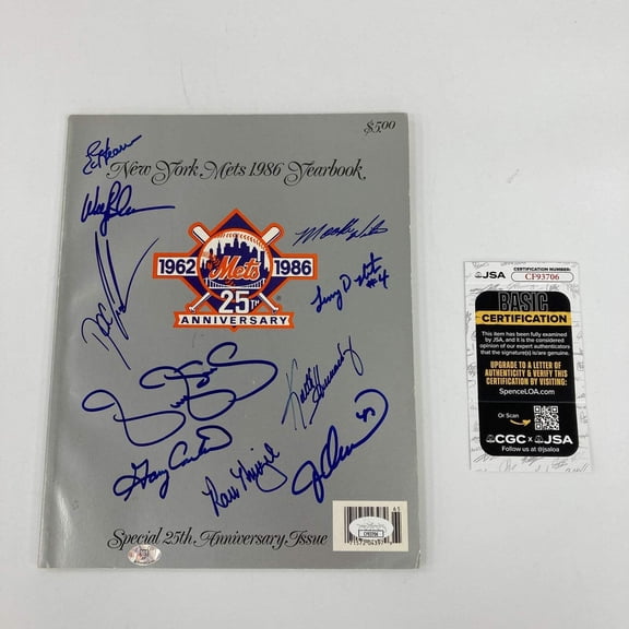 1986 New York Mets World Series Champs Team Signed Yearbook JSA COA