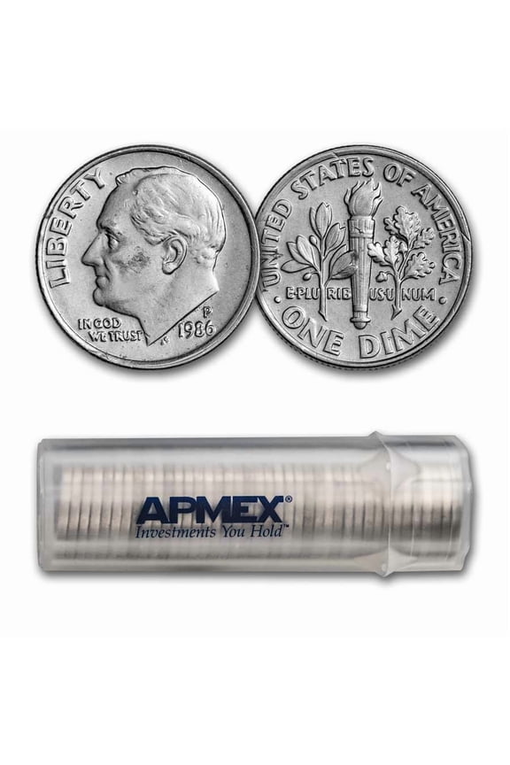 1986-P Roosevelt Dime 50-Coin Roll BU