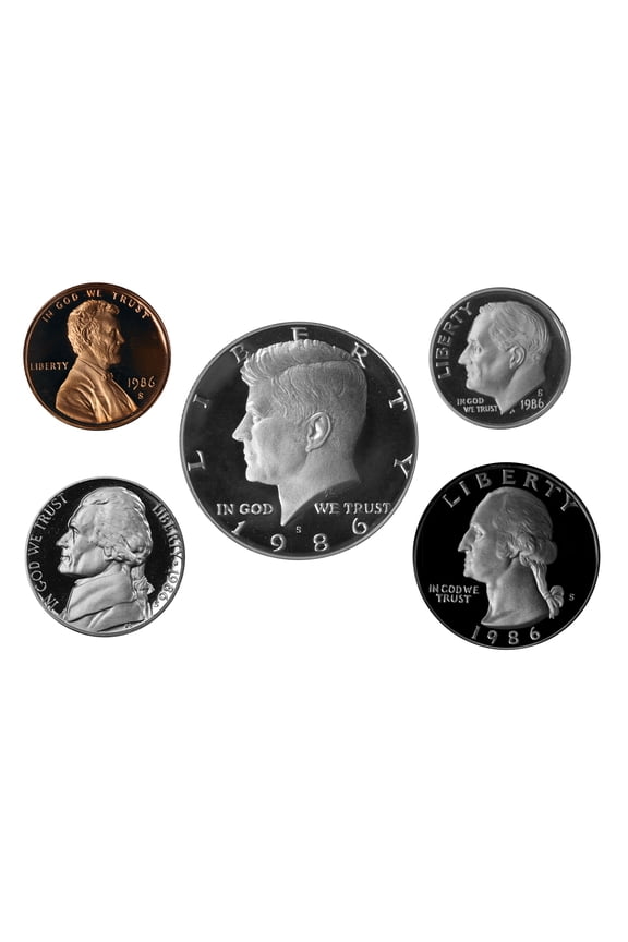 1986-S U.S. Proof Set - 5-Coin Clad Proof Year Set - Coins Only No OGP