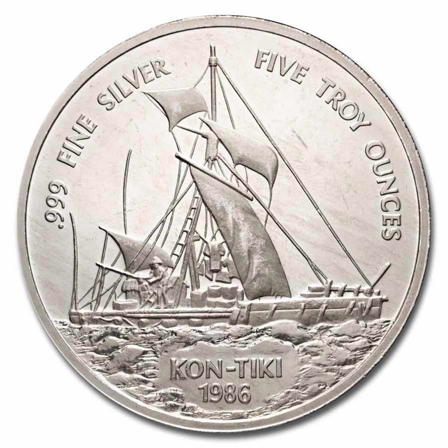 1986 Samoa 5 oz Silver 25 Tala Kon-Tiki Proof (Abrasions