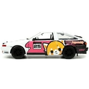 1986 Toyota Trueno AE86 RHD Right Hand Drive #25 White with Graphics and Aggretsuko Diecast Figure Aggretsuko Anime Hollywood Rides Series 1/24 Diecast Model Car by Jada