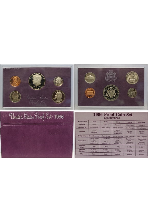 1986 Proof Set - U.S. Mint 5-Coin Set - First Year with COA